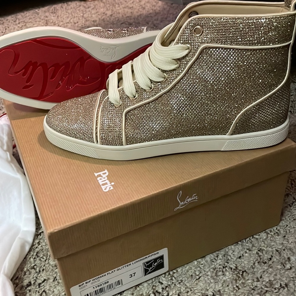 Brand new Christian Louboutin BIP BIP women flat glitter luminor/piping. 37/6.5